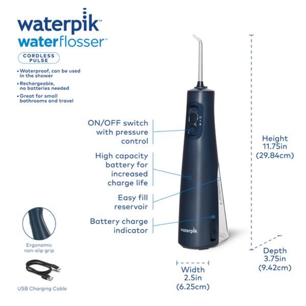 Waterpik Cordless Pulse Water Flosser Navy Blue New - Picture 10 of 11